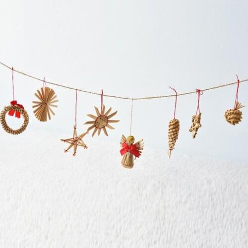 1 Set Natural Wheat Straw Pendants Xmas Simple Decoration Mini Five-pointed Star Kit DIY Christmas Tree Decor Hanging Ornaments