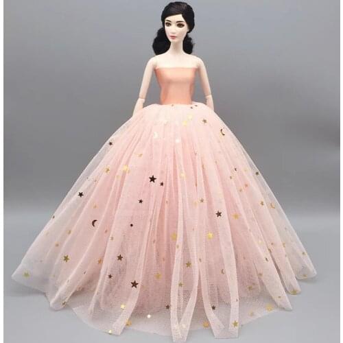 11.5" Doll Dress Moon Star Sequin Wedding Gown Pink Accessories For Barbie Dollhouse Clothes Outfit Kids & Baby DIY Toy Gift 1/6