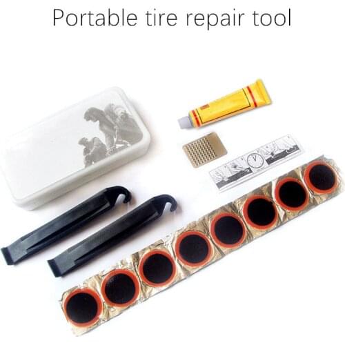 14pcs MTB Bike Tire Repair Emergency Kit Rubber Glue Patch Portable Cycling Tyre Inner Tube Puncture Repair Removal Bicycle Tool