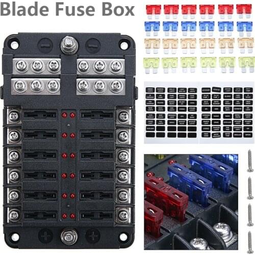 1ser 5-20A Car Boat Fuse Box Holder With 12 Way Blade Fuse Holder Block Warning Indicator Power Distribution Panel Board