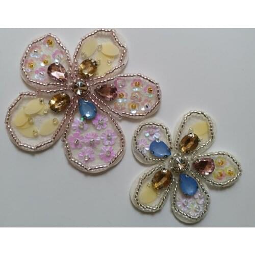 2pc/lot handmade sequins beaded patches for clothing DIY rhinestone Sew on flower Embroidery applique parche for dress hats bags