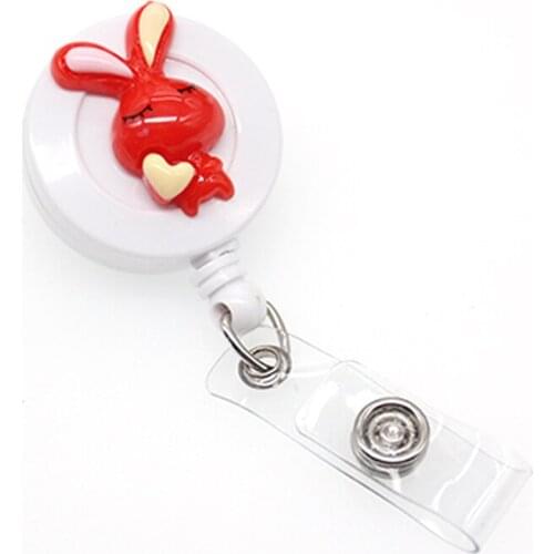 20pcs Wholesale Cute design red rabbit animal Retractable id badge holder reel for kids