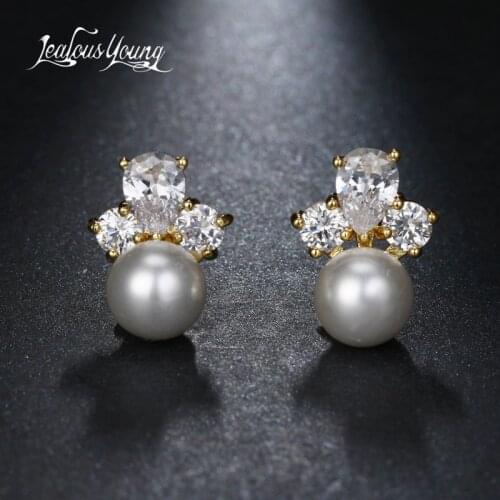 2017 Water Drop Cubic Zircon Stud Earrings Hang Small Simulated Pearl Earrings For Women Ear Studs Earings Best Gift AE513