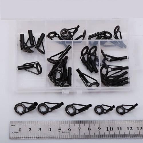 30 X Black Stainless Steel Fishing Rod Tips Guides Repair Kit Accessories
