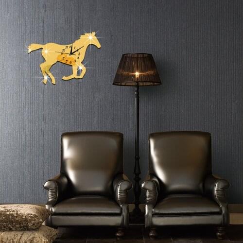 3D three-dimensional quiet clock, bedroom Wall clock, creativity, Chinese style Horse Mirror clock