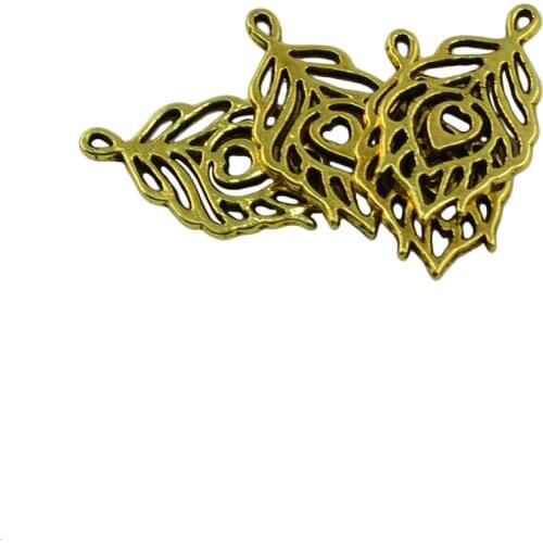 50pcs Hollow Peacock Feather Shape Charms Pendant Necklace Jewelry Making Findings