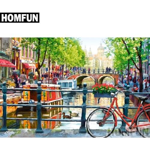 HOMFUN Full Square/Round Drill 5D DIY Diamond Painting "Amsterdam" Embroidery Cross Stitch 5D Home Decor Gift A02136