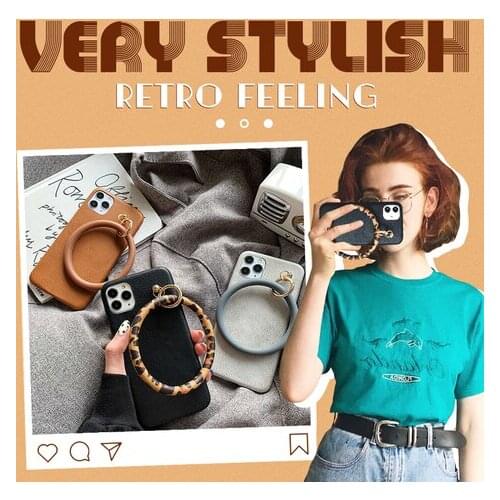 Bracelet Lanyard Phone Case For iPhone Cover Retro Wristlet Ring Leather iPhone Case Leather Hard Phone Case For ring cover