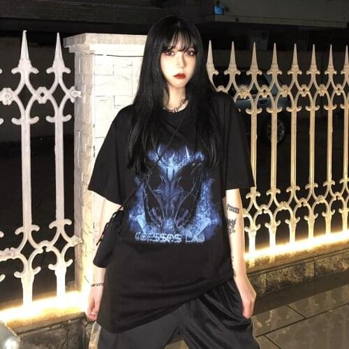 Oversized t-shirt Harajuku Loose goth Letter lightning Printed Ulzzang Kawaii y2k Women top Female Short Sleeve crop Top T-shirt
