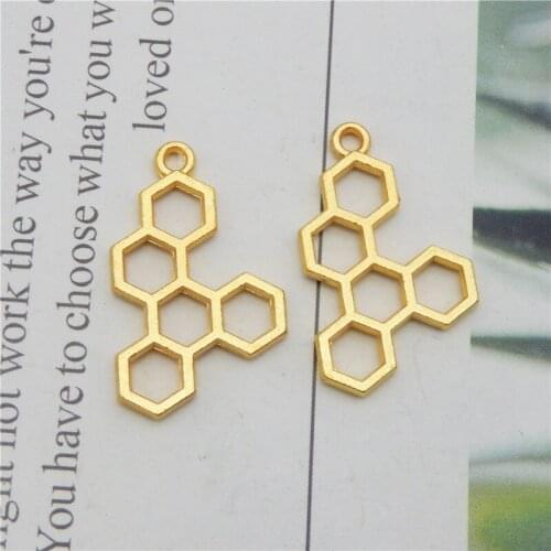 Julie Wang 10PCS Hollow Honeycomb Charms Gold Color Hive Pendants Alloy Necklace Bracelet Jewelry Making Accessory