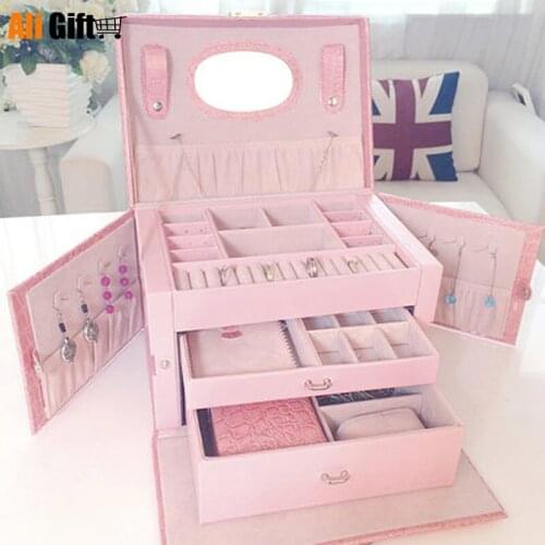 European Korean High-grade Multi-layer Simple Earrings Jewelry Storage Box Children Large Capacity Multi-function Dressing Case