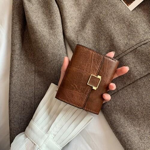 Short Women Wallets Fashion Three Fold Female Pu Leather Metal Hasp Solid Color Coin Purses Ladies High Quality Cards Holder