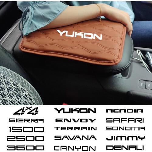 Leather Car Handrest Armrest Box Mats Cover Hand Pillow Pad For GMC Acadia Canyon Envoy Safari Sierra Yukon XL car Accessorie