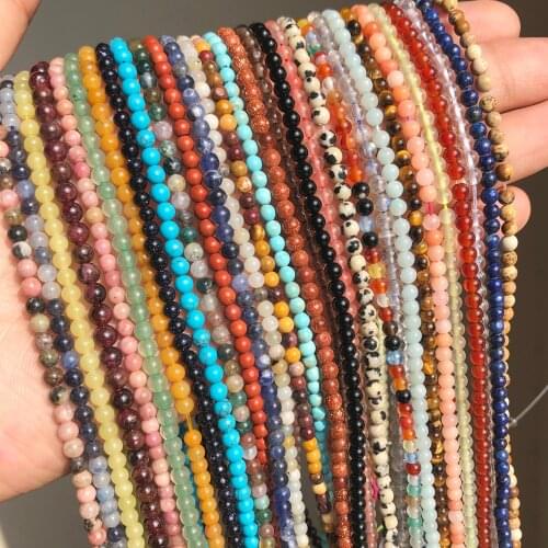 2 3 4mm Natural Agates Turquoises Quartz Amazonite Crystal Stone Beads Round Loose Beads For Jewelry Making DIY Bracelet 15