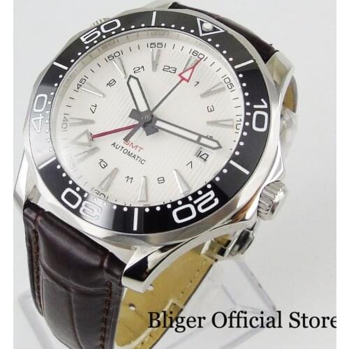 4 Models New 41mm Nologo Men Wristwatch Sapphire Glass Rotating Bezel Date GMT Function White Dial Self Winding Movement