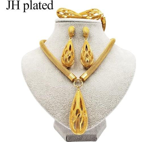 JHplated 2019 New Nigeria Dubai Fashion jewelry sets African color wedding gifts party for women Ornament Necklace earrings ring