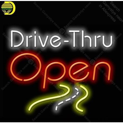 Drive Thru OPEN with Road Neon Sign Glass Tube Handcraft light Sign Recreation Hotel Iconic Sign Neon Lights anuncio luminoso