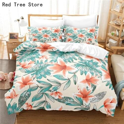 Nordic Leaves Flower Print Bedding Set Plant Bed Linen Single Double Queen King Quilt Bedclothes Duvet Cover Set with Pillowcase