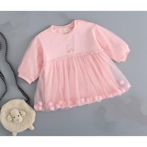 New spring 2021 Kids clothes lantern sleeve baby dress girls clothing childrens dress with colorful balls 0-2Y
