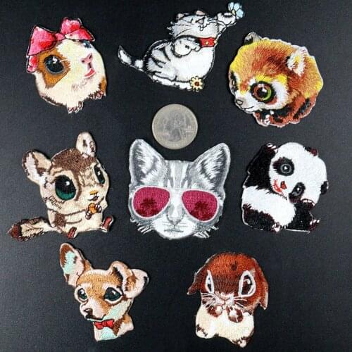 New High Quality Full Animal Embroidery Patches Iron on Stickers Kawaii Cats Dogs Mouse Appliques Diy Clothes Coat Hats Decor