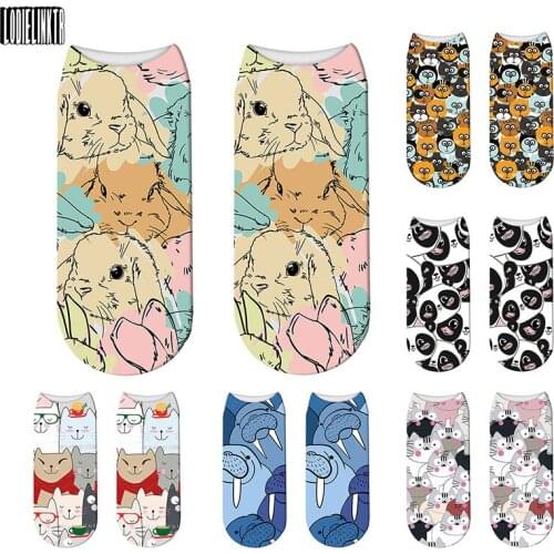 New Summer Animal Print Women Socks Cute Pink Girl Ankle Socks Casual Cotton Unisex Mini Cartoon Short Socks Multi-Choice Socks