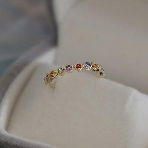 Promise Love Open Engagement Ring Cute Female Small Rainbow Round Ring Real 925 Sterling Silver Gold Adjustable Rings For Women