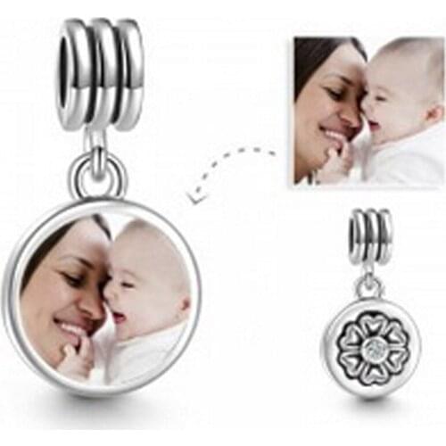 Personalized Custom Photo 925 Sterling Silver Round Flower Charm Bead Fit Original Bracelet For Woman DIY Jewelry Making