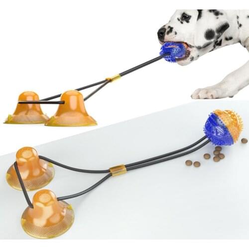 Pet Anti Bite Teeth Cleaner Toothbrush Dog Puppy Double Suction Cups Chew Toy