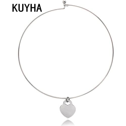 Silver Color Necklaces Heart Shape Pendant for Male/Female Personal Laser Name/Logo Women/Men Round Chain Jewelry