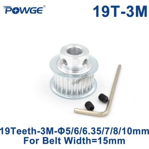 POWGE 19 Teeth 3M Timing Pulley Bore 5/6/6.35/7/8/10mm for Width 15mm HTD 3M Synchronous belt HTD3M Gear wheel 19T 19Teeth