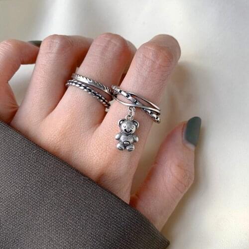 Bear Cross Opening Adjustable Rings For Men Women Trend Personality Hip-hop Style Retro Korean Fashion Hot Sale Jewelry BOYULIGE