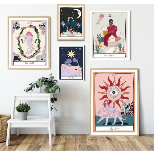 Star Tarot Moon Sun Empress Retro Vintage Nordic Posters And Prints Wall Art Canvas Painting Wall Pictures For Bedroom Decor