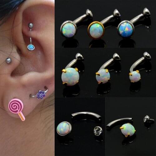 1pc Opal and CZ Gem Eyebrow Barbell Ring Ear Tragus Cartilage Earring Stud Body Piercing Jewelry with Internally Thread 16g