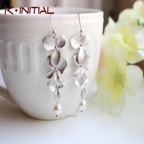 Kinitial Hot Sale Statement Orchid Flower and Pearl Drop earrings Mood star Leaf Earring for Women Pearl Jewelry Earrings femme