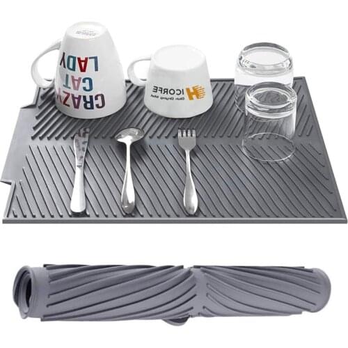 Silicone Dish Drying Mat Heat Resistant Flume Folding Draining Mat Drain Mat Drying Dishes Pad Heat Resistant Non-Slip Tray