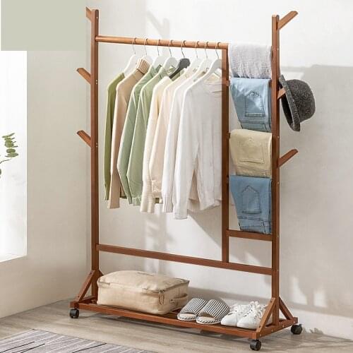 Folding hangers clothes Storage rack Solid wood Clothes rack stand Simple coat racks clothing rack Bedroom living room furniture