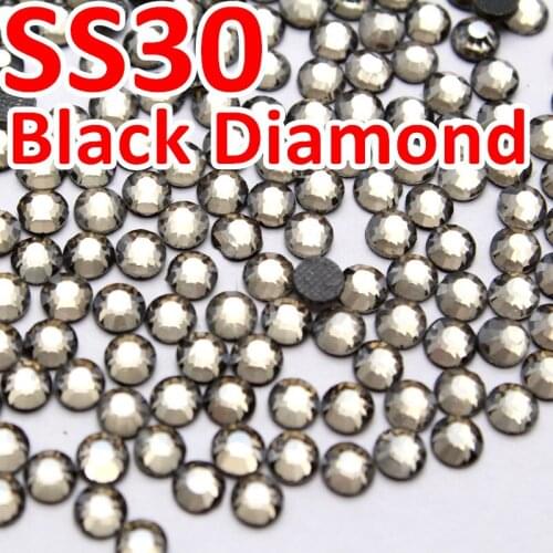 SS30 6.4-6.6mm 288pcs/Bag,Black Diamond DMC Hot Fix FlatBack Rhinestones, Hot Fix iron-on garment Cloth,Shoes