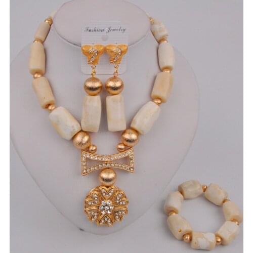 Wedding Jewelry Natural White Coral Bead Necklace Nigeria Wedding Bridal Jewelry Ladies Wedding Accessories Jewelry Set AU-209