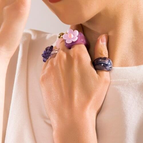 2021 New Trendy Colorful Sunflower Acrylic Resin Rings for Women Girls Irregular Square Chunky Rings Korea Flower Jewelry Gift