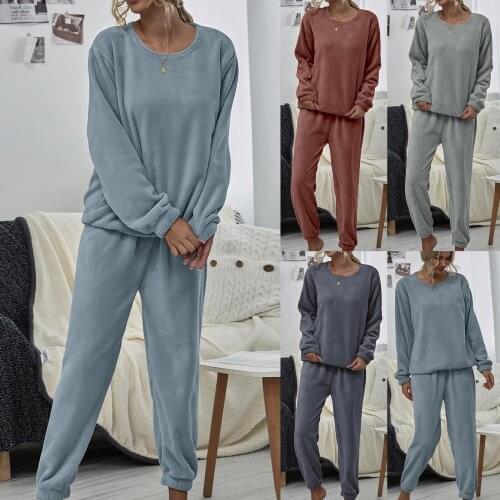 2020 Women Autumn Winter Plush Blouse Warm Pants Loungwear Homwear Two Piece Outfit Womens Clothing спортивный костюм женск