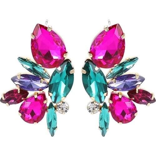 2020 New Design Rose Red Crystal Stud Earrings Fashion Statement Jewelry Colorful Earring For Women Wholesale