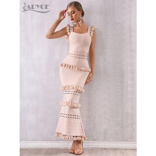 Adyce 2021 New Summer Women Maxi Hollow Out Bandage Dress Sexy Sleeveless Tassel Club Dress Fringe Celebrity Evening Party Dress