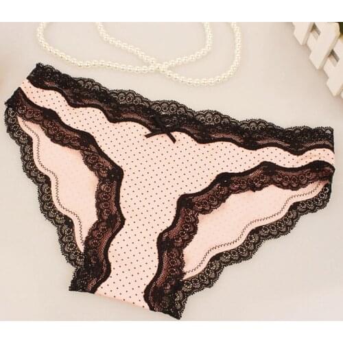 Womens Sexy Low-Waist Lace Underwear Bow Sexy Ruffled Briefs White Black Pink Dark Blue panties
