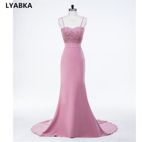 Bean Pink Evening Dress Abendkleider Sweetheart Mermaid Prom Dress With Appliques Evening Dresses Long Dress 2019 Robe De Soiree