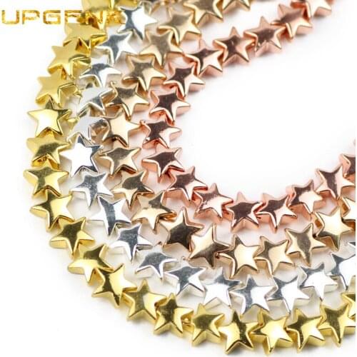 UPGFNK 8*4MM Gold Silvers Star Shape Hematite Natural Stone charms loose Spacer Beads For Jewelry Making Diy Bracelets Necklace