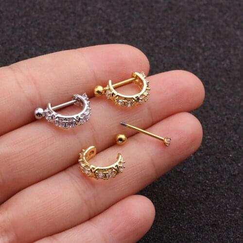 1Pc (0.8mm) Cz Hoop Cartilage Earring Helix Tragus Daith Conch Rook Snug Stainless Steel Crystal Zircon Barbell Piercing Jewelry