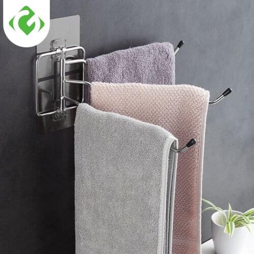 1pc Stainless Steel Towel Rack Shower Shelf Wall-Mounted Towel Holder Adhesive Force Bathroom Shelf Pendant Toilet Paper Holder