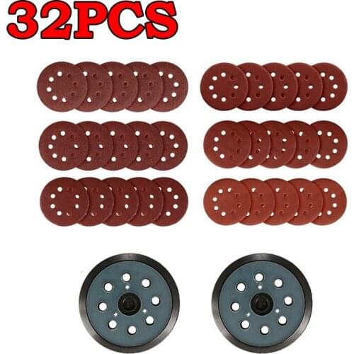 2Pcs Polishing Sticky Disc + 30Pcs 125mm Sandpaper Round Shape Sanding Discs Sandpaper 8 Hole Sander Polishing Pad Sanding Paper