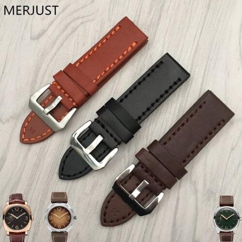 22mm 24mm 26mm Italian Cow Leather Watchband for Luxury Universal Watches Strap Band For Pane Man For PAM Bracelet Handmade