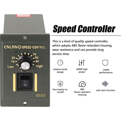 400W AC220V ABS Speed Controller Motor Speeds Pinpoint Regulator Control Device with Indicator Light US-52 Speed Controller